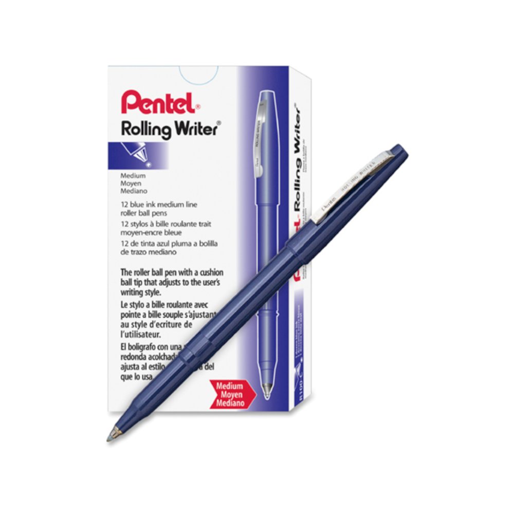 Pentel Rolling Writer Pens - Blue Ink - Blue Plastic Barrel - 1 Dozen. Picture 2