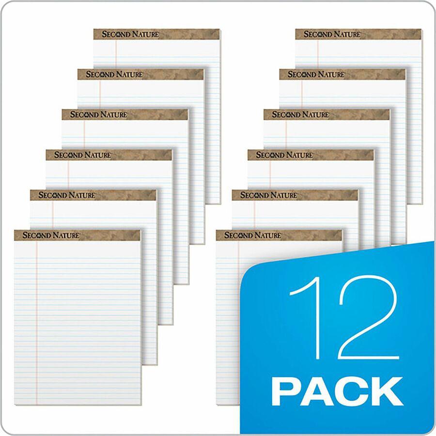 TOPS Second Nature Legal Rule Recycled Writing Pad - 50 Sheets - 0.34" Ruled - Red Margin - 15 lb Basis Weight - 8 1/2" x 11 3/4" Sheet Size - White Paper - Perforated, Resist Bleed-through, Easy Tear. Picture 5