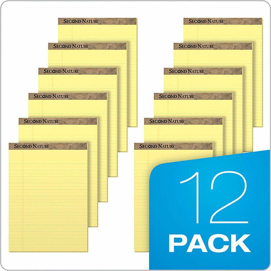 TOPS Second Nature Ruled Canary Writing Pads - 50 Sheets - 0.34" Ruled - Red Margin - 15 lb Basis Weight - 8 1/2" x 11 3/4" Sheet Size - Canary Paper - Perforated, Resist Bleed-through, Easy Tear - Re. Picture 4