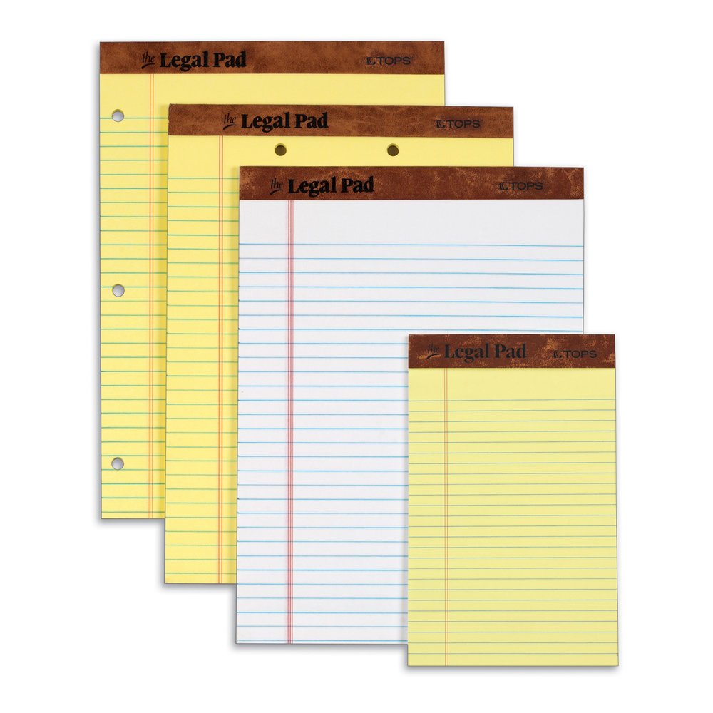 TOPS The Legal Pad Writing Pad - 50 Sheets - Double Stitched - 0.34" Ruled - 16 lb Basis Weight - Legal - 8 1/2" x 14" Sheet Size - White Paper - Chipboard Cover - Perforated, Hard Cover, Removable - . Picture 2