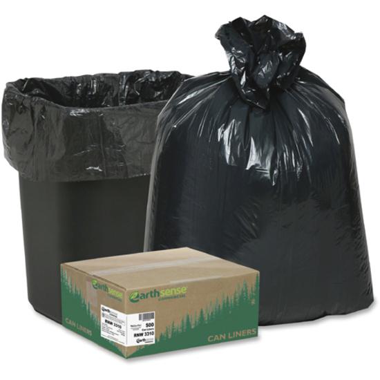 Berry Reclaim Heavy-Duty Recycled Can Liners - Small Size - 16 gal Capacity - 33" Length x 24" Width x 0.75 mil (19 Micron) Thickness - Black - Resin - Recycled - 500 / Carton. Picture 3