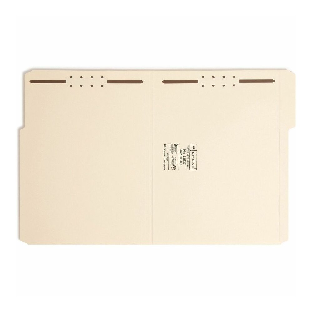 Smead 1/3 Tab Cut Letter Recycled Fastener Folder - 8 1/2" x 11" - 3/4" Expansion - 2 x 2K Fastener - 2" for Folder - Top Tab Location - Assorted Tab Position - 11 pt. - 2 Plys - Manila - Reinforced T. Picture 4
