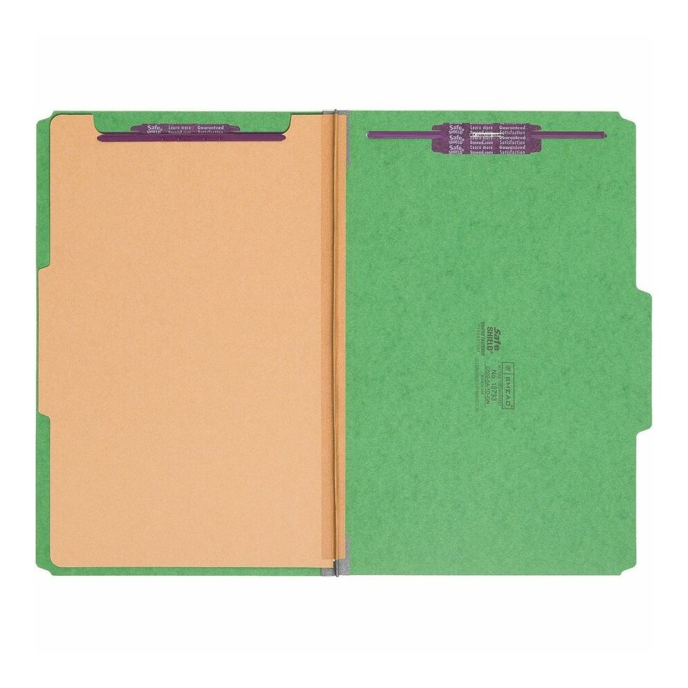 Smead SafeSHIELD 2/5 Tab Cut Legal Recycled Classification Folder - 8 1/2" x 14" - 2" Expansion - 2 x 2S Fastener - 2" for Folder - Top Tab Location - Right of Center Tab Position - 1 Divider - 25 pt.. Picture 3