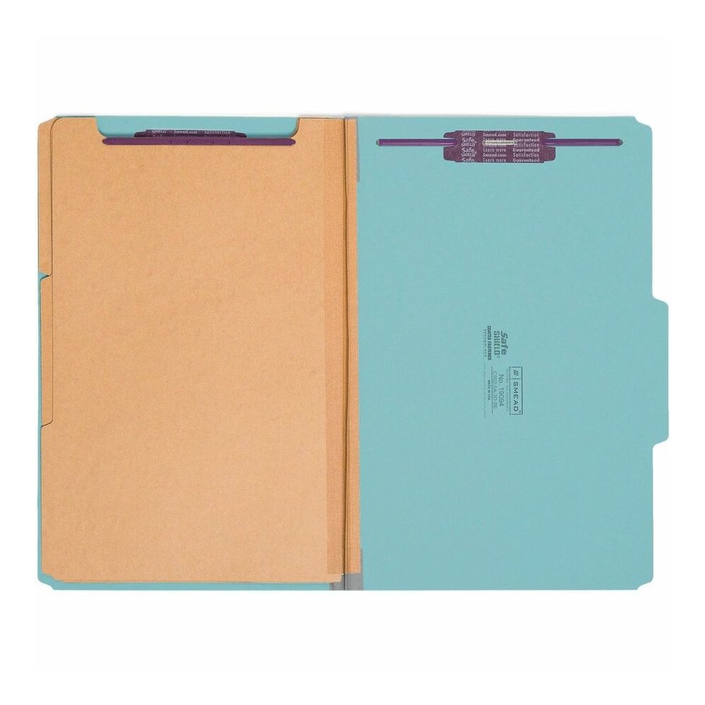 Smead SafeSHIELD 2/5 Tab Cut Legal Recycled Classification Folder - 8 1/2" x 14" - 3" Expansion - 2 x 2S Fastener - 2" for Folder - Top Tab Location - Right of Center Tab Position - 3 Divider - 25 pt.. Picture 5
