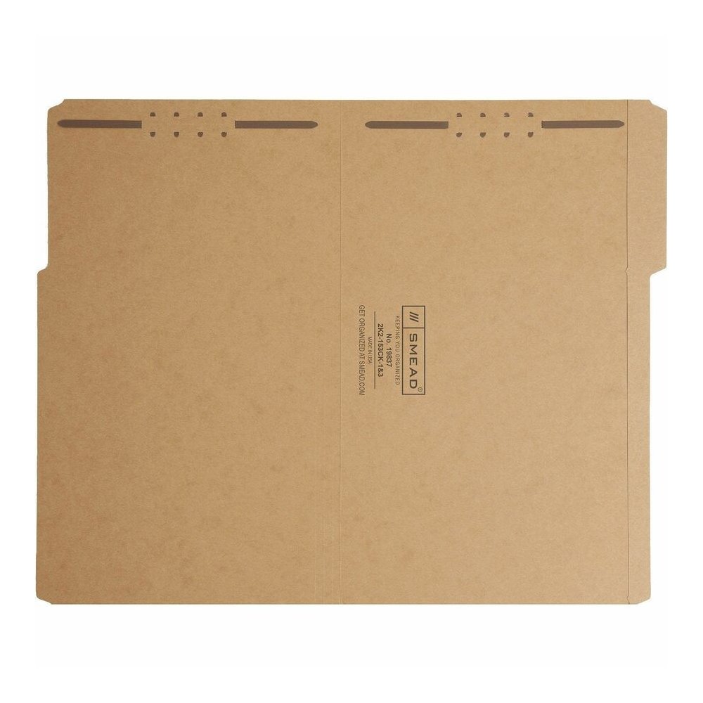 Smead 1/3 Tab Cut Legal Recycled Fastener Folder - 8 1/2" x 14" - 3/4" Expansion - 2 x 2K Fastener - 2" for Folder - Top Tab Location - Assorted Tab Position - 11 pt. - 2 Plys - Kraft - Reinforced Tab. Picture 2