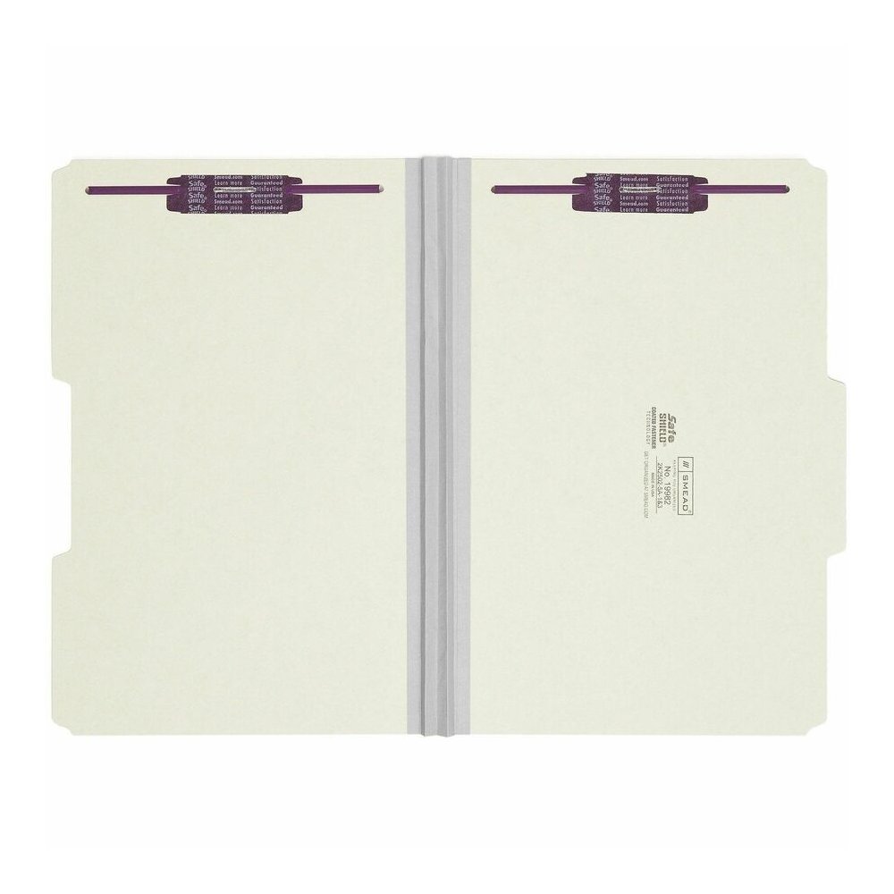 Smead 2/5 Tab Cut Legal Recycled Fastener Folder - 8 1/2" x 14" - 2" Expansion - 2 x 2S Fastener - 2" for Folder - Top Tab Location - Right of Center Tab Position - 25 pt. - Pressboard - Gray, Green -. Picture 4
