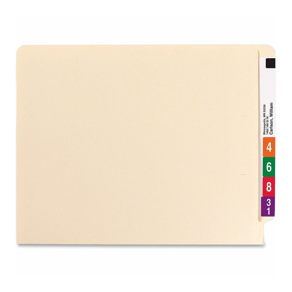 Smead Straight Tab Cut Letter Recycled End Tab File Folder - 8 1/2" x 11" - 1 1/2" Expansion - 14 pt. - 2 Plys - Manila - Reinforced, Embossed - 10% Recycled - 50 / Box. Picture 4