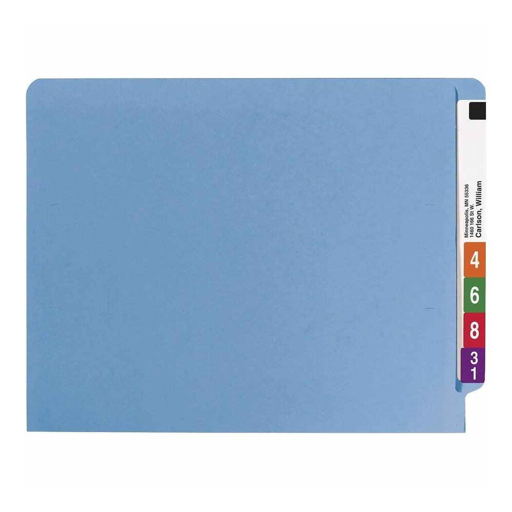 Smead Shelf-Master Straight Tab Cut Letter Recycled Fastener Folder - 8 1/2" x 11" - 3/4" Expansion - 2 x 2B Fastener - 2" for Folder - End Tab Location - 11 pt. - 2 Plys - Blue - 10% Recycled - 50 / . Picture 5