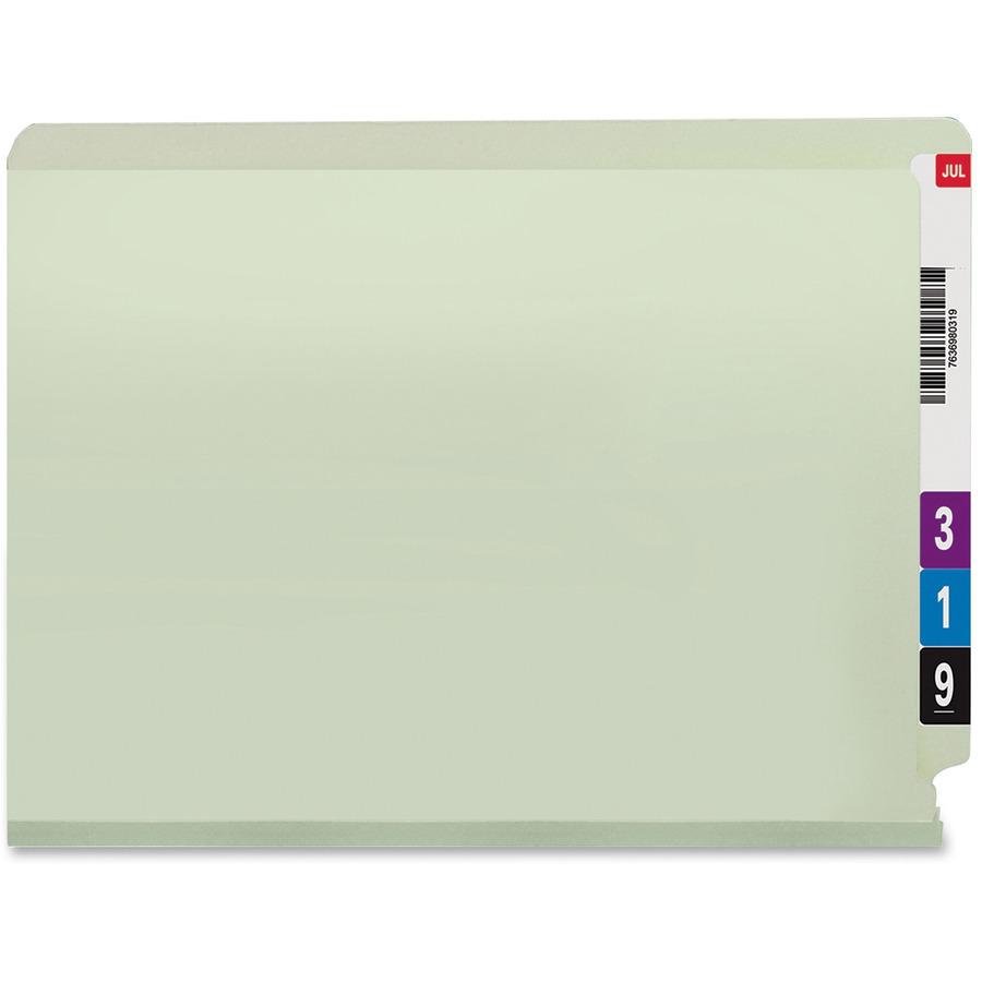 Smead Letter Recycled Fastener Folder - 8 1/2" x 11" - 3" Expansion - 2 x 2S Fastener(s) - 2" Fastener Capacity for Folder - End Tab Location - Pressboard - Gray, Green - 100% Recycled - 25 / Box. Picture 6
