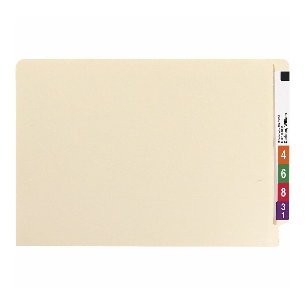 Smead Straight Tab Cut Legal Yes Fastener Folder - 8 1/2" x 14" - 3/4" Expansion - 1 x 2B Fastener - 2" for Folder - End Tab Location - 11 pt. - 2 Plys - Manila - Reinforced Tab, Embossed - 10% Recycl. Picture 2