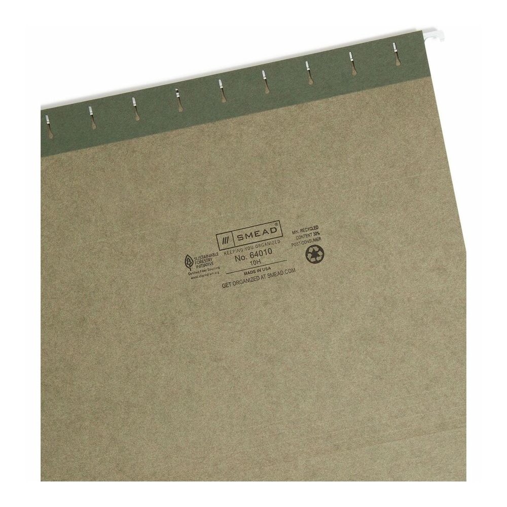 Smead Letter Recycled Hanging Folder - 8 1/2" x 11" - 2" Expansion - 11 pt. - Vinyl - Standard Green - 10% Recycled - 25 / Box. Picture 2
