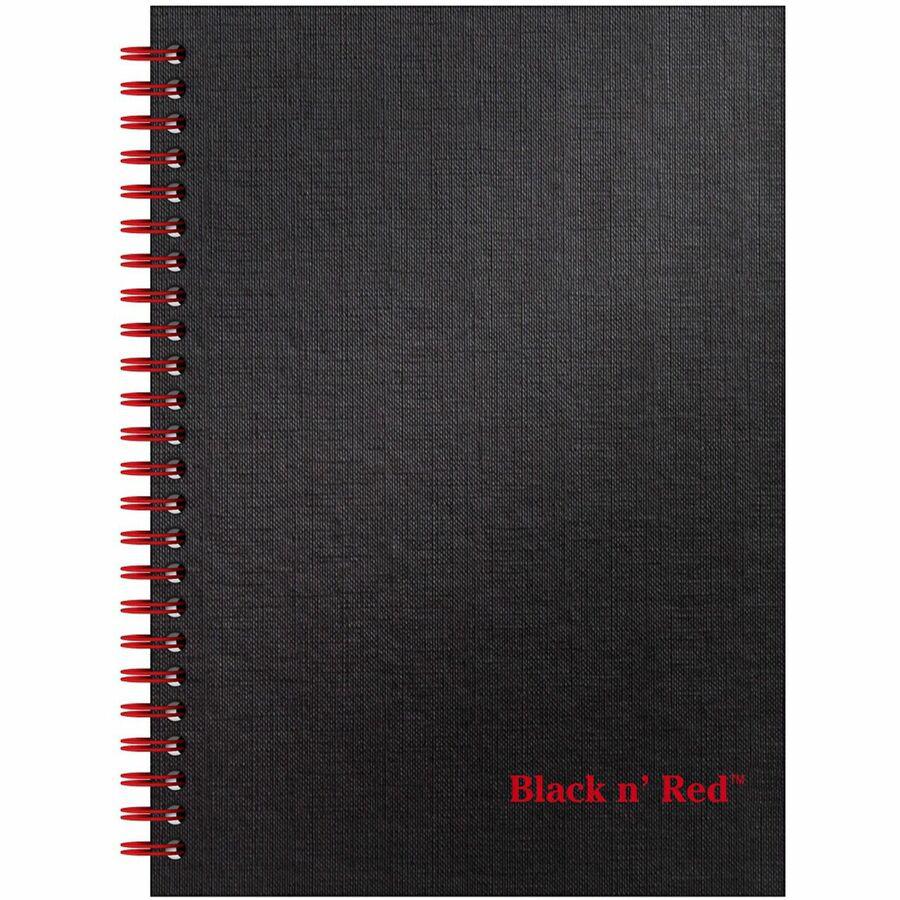 Black n' Red Wirebound Ruled Notebook - A5 - 70 Sheets - Wire Bound - 24 lb Basis Weight - A5 - 5 7/8" x 8 1/4" - White Paper - Red Binding - Black Cover - Perforated, Wipe-clean Cover, Laminated, Poc. Picture 3