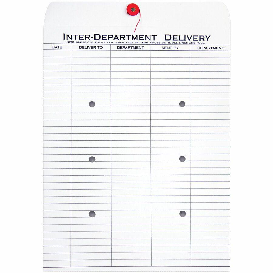 Quality Park 10 x 13 Treated Inter-Departmental Envelopes - Inter-department - #13 1/2 - 10" Width x 13" Length - 28 lb - String/Button - White - 100 / Box. Picture 3