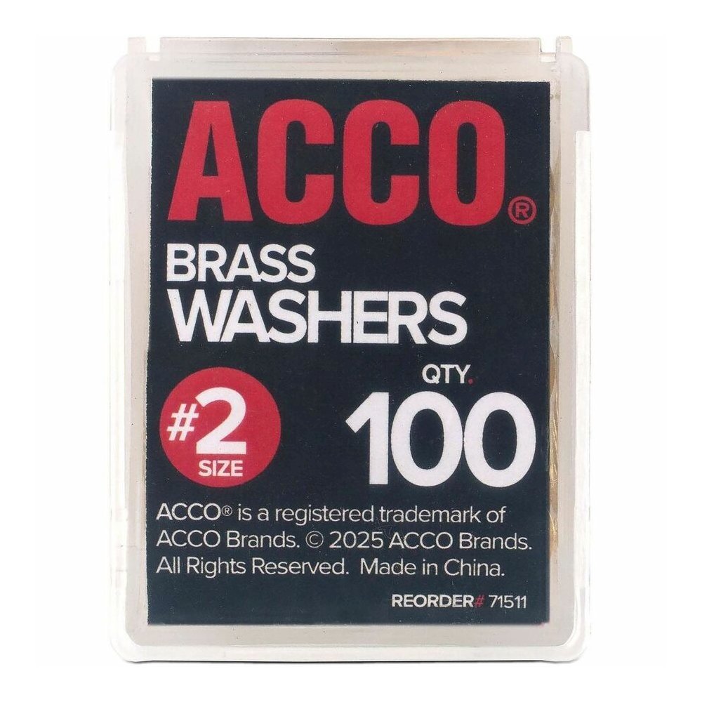 ACCO Brass Fastener Washers - 0.5" Diameter - Corrosion Resistant - Brass - 100 / Box. Picture 2
