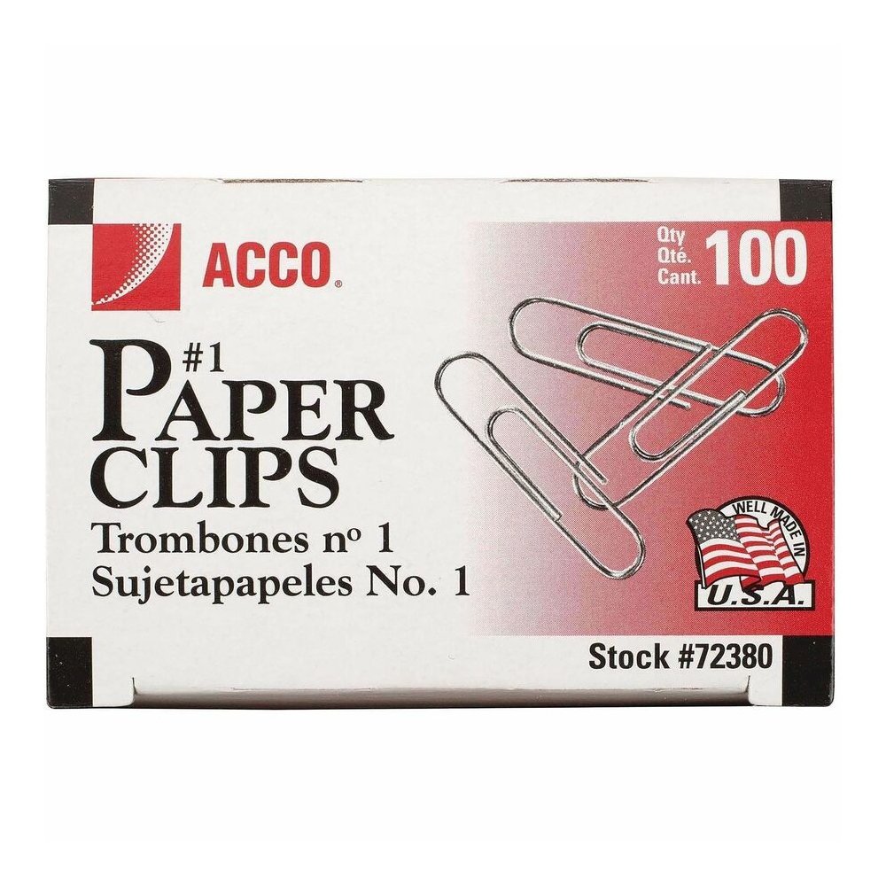 ACCO Premium Paper Clips - No. 1 - 10 Sheet Capacity - Strain Resistant, Galvanized, Corrosion Resistant - Silver - Metal, Zinc Plated - 100/Box - 10 / Pack. Picture 4