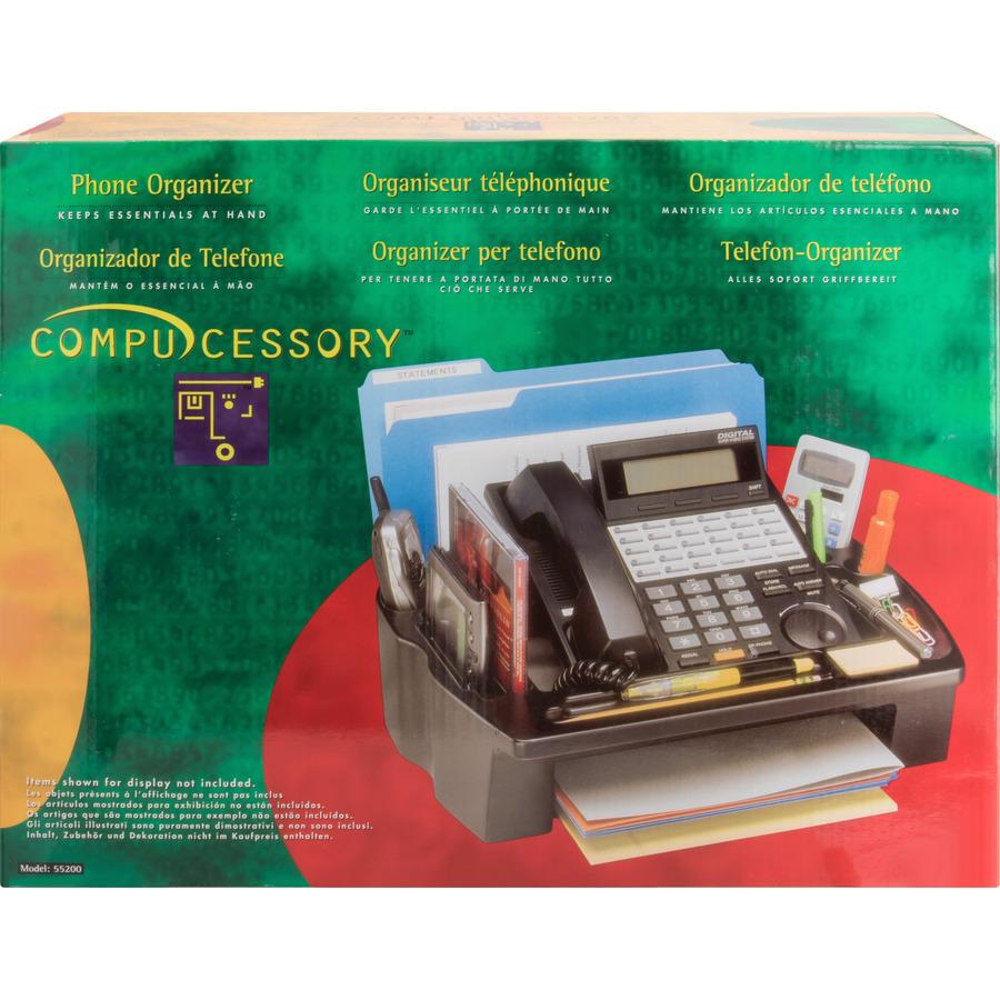 Compucessory Telephone Stand/Organizer - 5" Height x 11.5" Width x 9.5" DepthDesktop - Non-skid Base, Cable Management - Black - Plastic - 1 Each. Picture 6