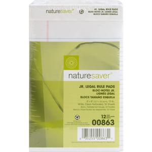 Nature Saver 100% Recycled White Jr. Rule Legal Pads - Jr.Legal - 50 Sheets - 0.28" Ruled - 15 lb Basis Weight - Jr.Legal - 5" x 8" Sheet Size - White Paper - Perforated, Back Board - Recycled - 1 Doz. Picture 9