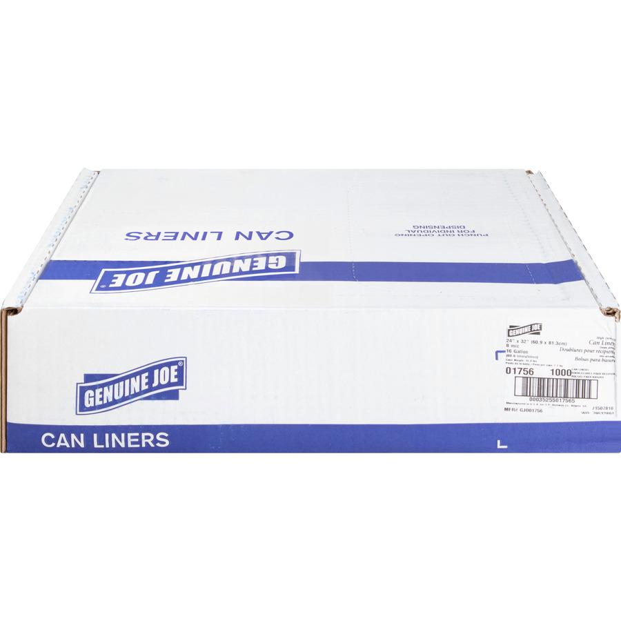 Genuine Joe High-Density Can Liners - Small Size - 16 gal Capacity - 32" Length x 24" Width x 0.31 mil (8 Micron) Thickness - High Density - Clear - Resin - Office Waste, Industrial Trash - 50/Roll - . Picture 6
