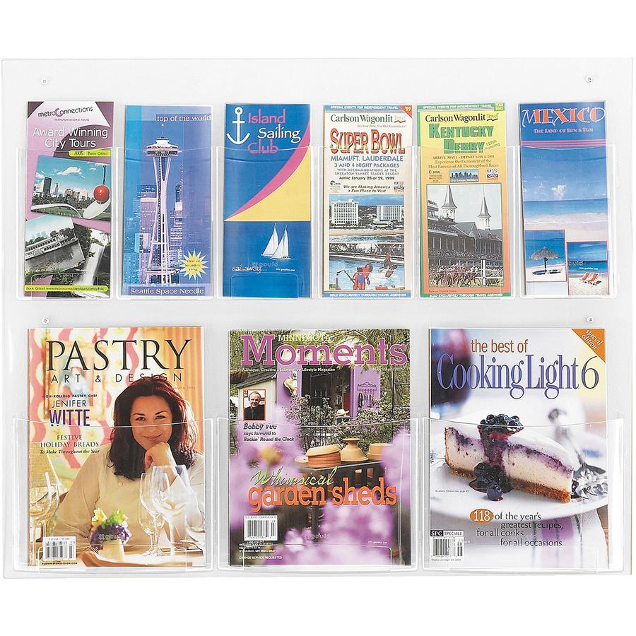 Safco Nine Compartment Magazine/Pamphlet Display - 9 Compartment(s) - Compartment Size : 7" x 2" x 9.12" - 23.50" Height x 28" Width x 3" Depth - Break Resistant - Clear - Polycarbonate, Polyethylene . Picture 4