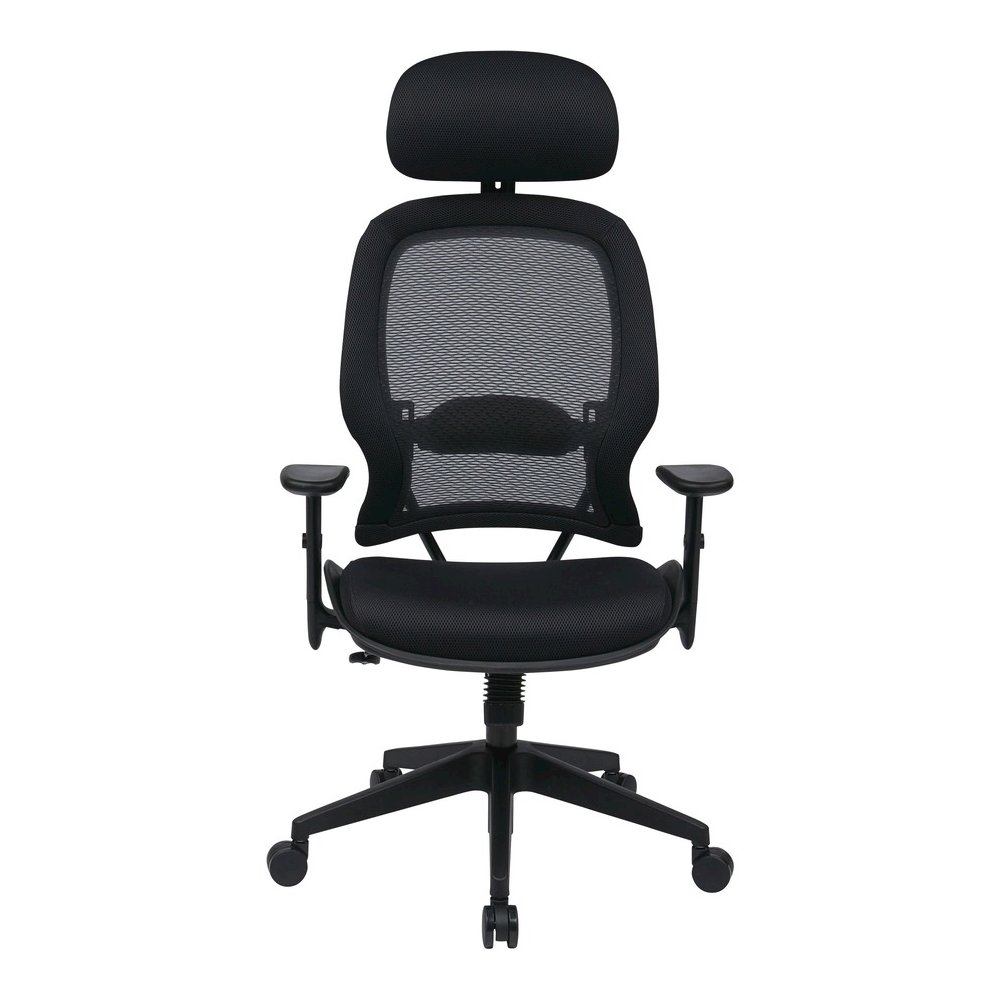 Office Star Professional Air Grid Chair with Adjustable Headrest - Mesh Seat Material - 5-star Base - Black - 1 Each. Picture 2