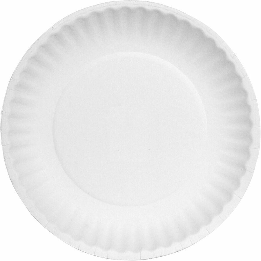 Green Label 6" Green Label Economy Paper Plates - Microwave Safe - 6" Diameter - White - Paper Body - 100/Bag - 10 / Carton. Picture 3