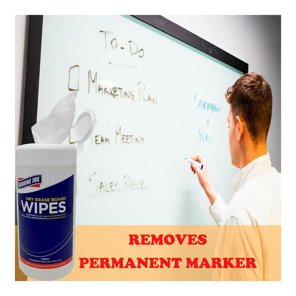 Genuine Joe Dry Erase Board Cleaning Wipes - 5.90" Width x 8.25" Length - Used as Shadow Remover, Ghost Remover - Non-toxic, Low Odor - White - 50/Tub - 1 Each. Picture 2