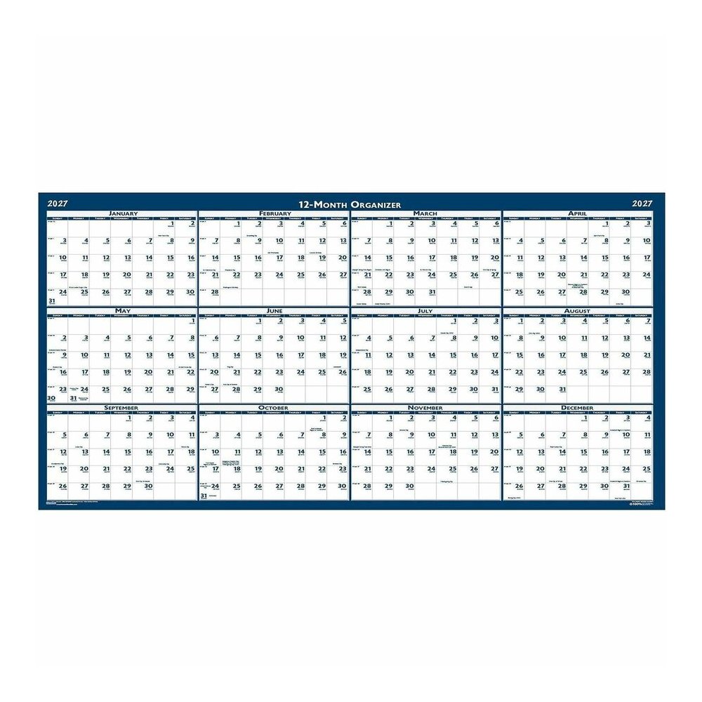 House of Doolittle Dated 66" Laminated Wall Planner - Julian Dates - Yearly - 12 Month - January 2027 to December 2027 - 66" x 33" Sheet Size - 2" x 2.25" Block - Blue, Gray - Paper - 1 Each. Picture 2