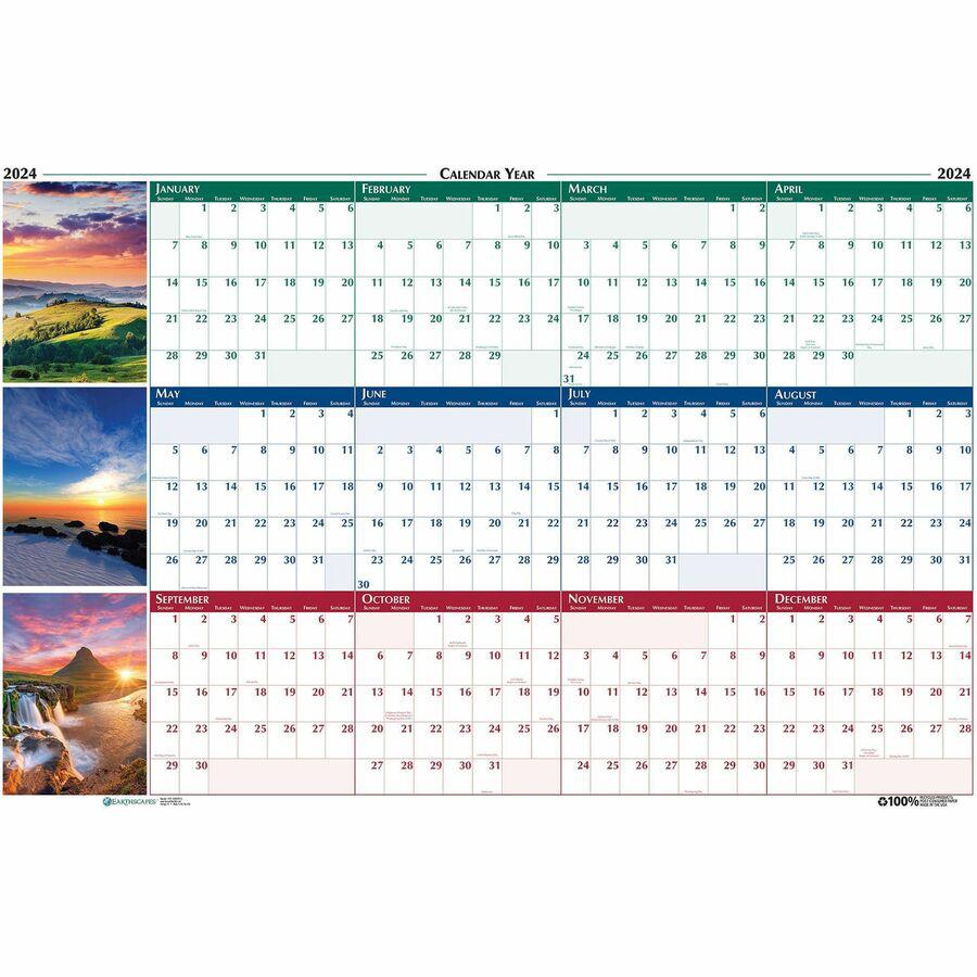 House of Doolittle Earthscapes Scenic Wipe-off Wall Planner - Julian Dates - Yearly - 1 Year - January 2026 to December 2026 - 32" x 48" Sheet Size - 1.13" x 1.38" Block - Multi - Paper - 1 Each. Picture 3