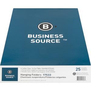 Business Source 1/5 Tab Cut Letter Recycled Hanging Folder - 8 1/2" x 11" - 11 pt. - Green - Acid-free - 100% Recycled - 25 / Box. Picture 7