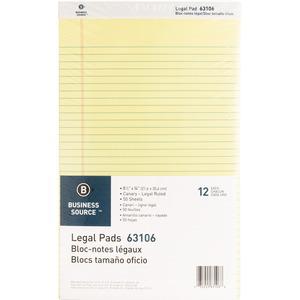 Business Source Legal Pads - 50 Sheets - 0.34" Ruled - 16 lb Basis Weight - Legal - 8 1/2" x 14" - Canary Paper - Micro Perforated, Easy Tear, Sturdy Back - 1 Dozen. Picture 3