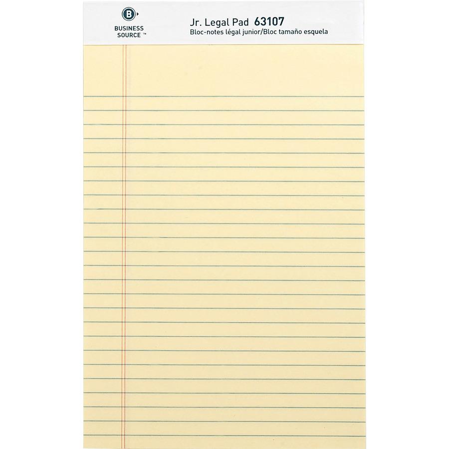 Business Source Writing Pads - 50 Sheets - 0.28" Ruled - 16 lb Basis Weight - Jr.Legal - 8" x 5" Sheet Size - Canary Paper - Micro Perforated, Easy Tear, Sturdy Back - 1 Dozen. Picture 3