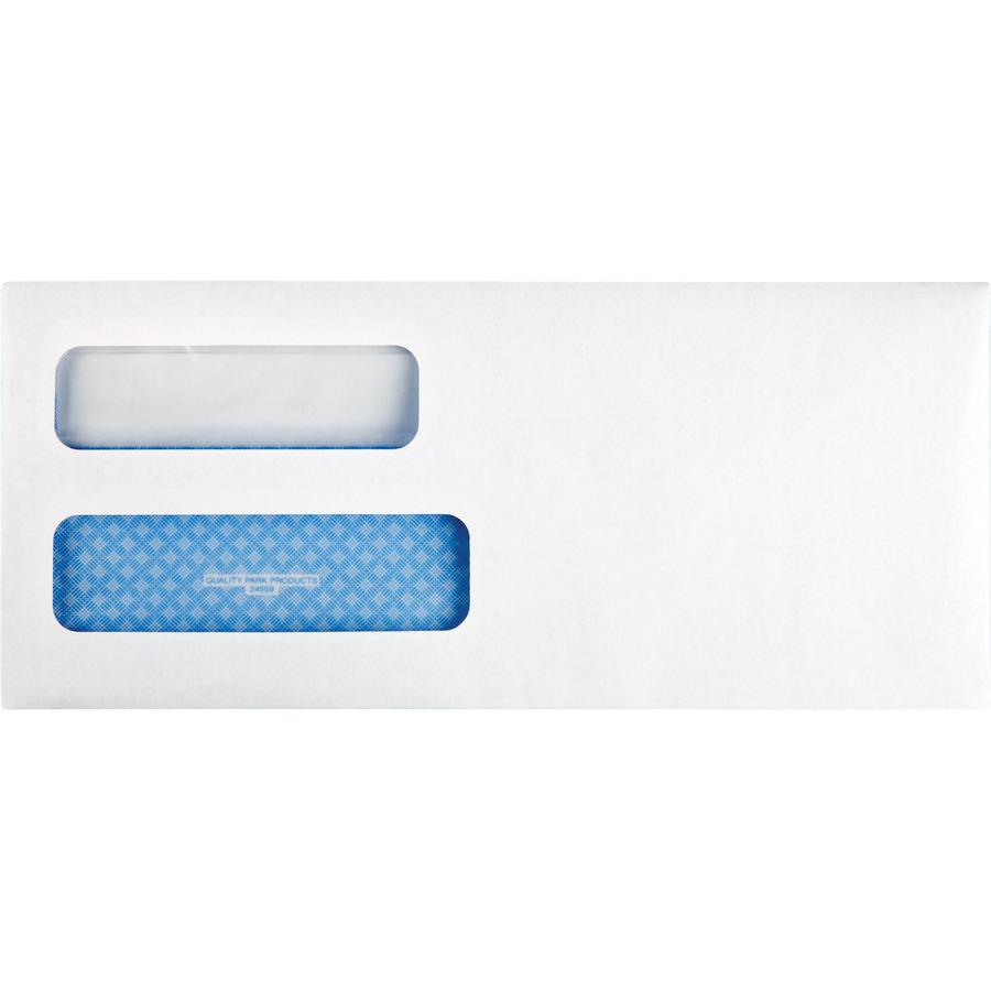 Quality Park No. 10 Double Window Security Tint Business Envelopes with Self-Seal Closure - Security - #10 - 4 1/8" Width x 9 1/2" Length - 24 lb - Gummed - Wove - 500 / Box - White. Picture 4