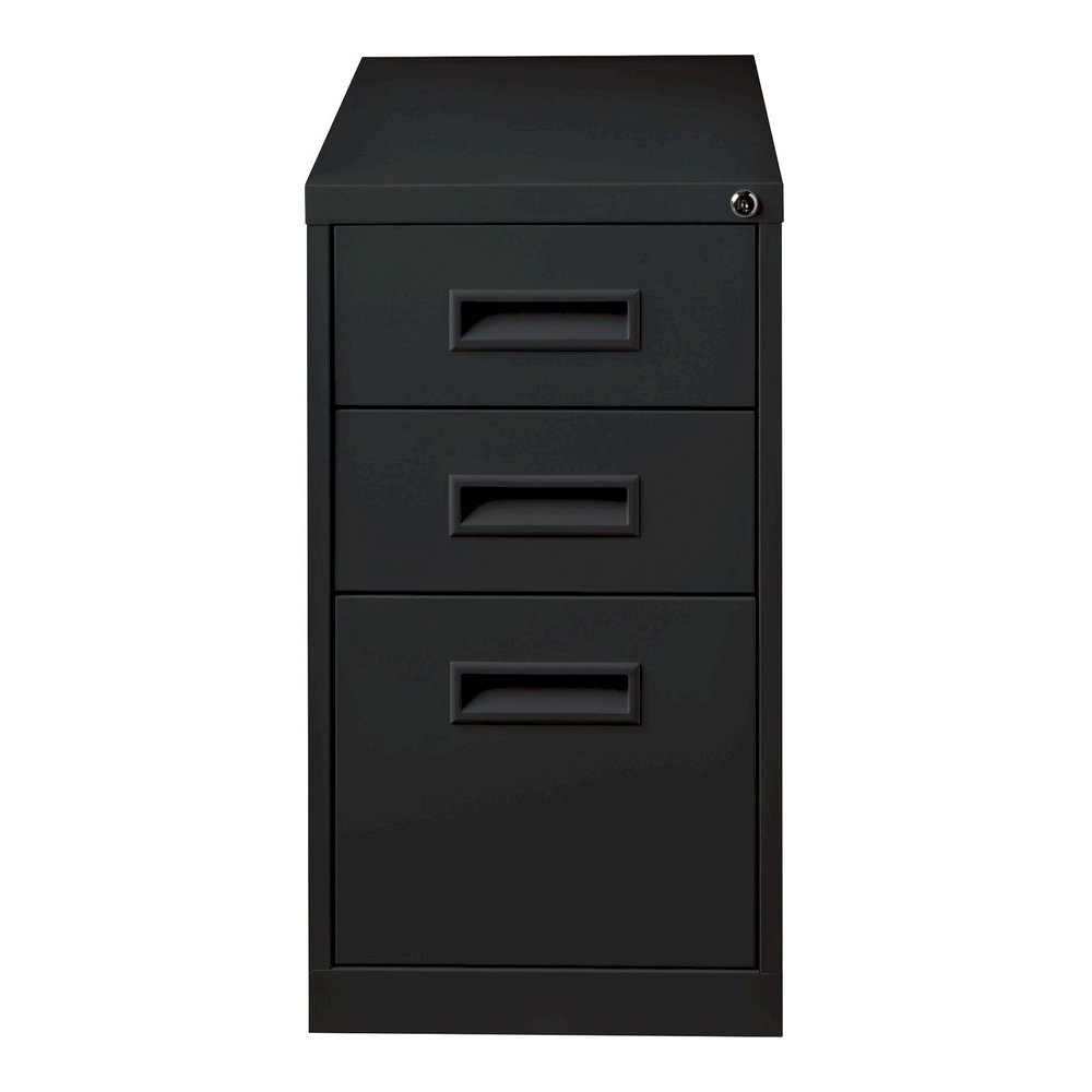 Lorell 22" Box/Box/File Mobile File Cabinet with Recessed Pull - 15" Width x 22" Depth x 27.7" Height - 3 x Drawer(s) for Box, File - Letter - Security Lock, Ball-bearing Suspension - Black - Powder C. Picture 2