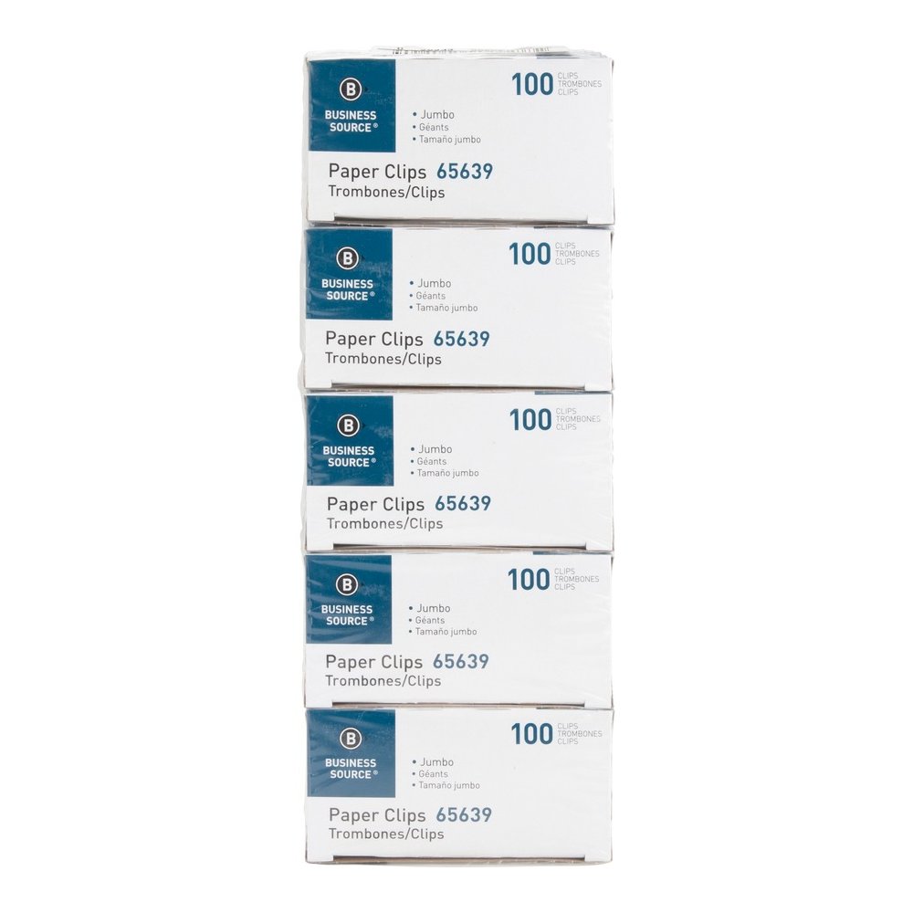 Business Source Paper Clips - Jumbo - Silver - Steel - 100/Box - 10 / Pack. Picture 2