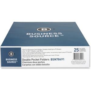 Business Source Letter Recycled Pocket Folder - 8 1/2" x 11" - 100 Sheets Capacity - 2 Inside Front & Back Pocket - Paper - Blue - Card Holder - 35% Recycled - 25 / Box. Picture 4