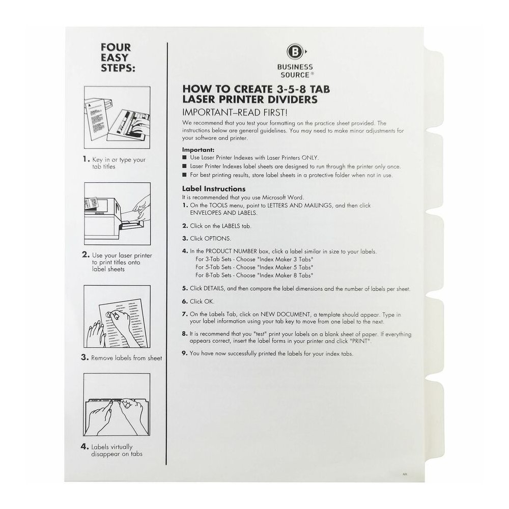 Business Source Un-punched Index Dividers Set - 5 x Divider(s) - Blank Tab(s) - 5 Tab(s)/Set - White Divider - White Tab(s) - 100% Recycled - Unpunched - 1 Box. Picture 3