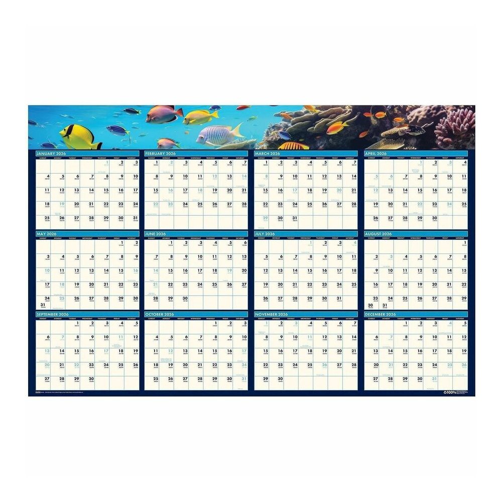 House of Doolittle Earthscapes Sea Life Laminated Planner - Julian Dates - 12 Month - January 2026 to December 2026 - 24" x 37" Sheet Size - 1.13" x 1.25" , 1.25" x 1.13" Block - 1 Each. Picture 2