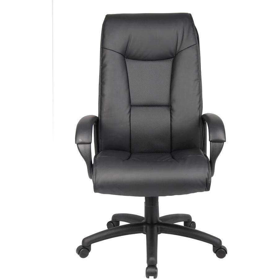 Boss B7601 High Back Executive Chair - Black Leather Seat - Black Frame - 5-star Base - 1 Each. Picture 3