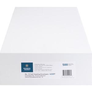 Business Source No.10 Standard Window Invoice Envelopes - Single Window - 9 1/2" Width x 4 1/2" Length - 24 lb - Self-sealing - White - Poly - 1 Box. Picture 7