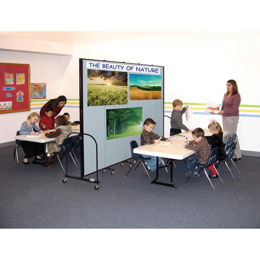 Screenflex Portable Room Dividers - 72" Height x 24.1 ft Length - Black Metal Frame - Polyester - Stone - 1 Each. Picture 4