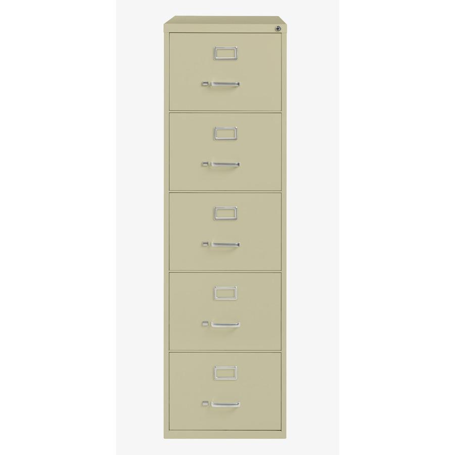Lorell Fortress Series 26-1/2" Commercial-Grade Vertical File Cabinet - 18" Width x 26.5" Depth x 61" Height - 5 x Drawer(s) for File - Legal - Vertical - Ball-bearing Suspension, Security Lock, Heavy. Picture 4