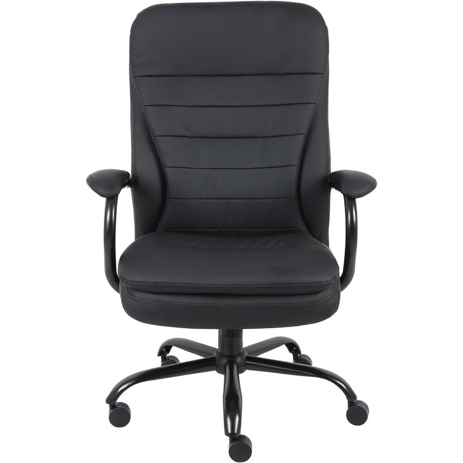 Lorell Big & Tall Double Cushion Executive High-Back Chair - Black Seat Color - Leather Seat Material - Black Back Color - Leather Back Material - 5-star Base - Black - 1 Each. Picture 3