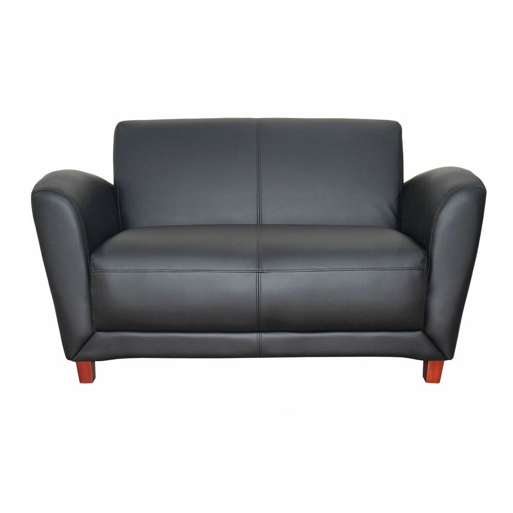 Lorell Accession Reception Loveseat - 55" x 34.5" x 31.3" Overall Dimension - Leather Black Seat - Leather Black Back - 1 Each. Picture 3