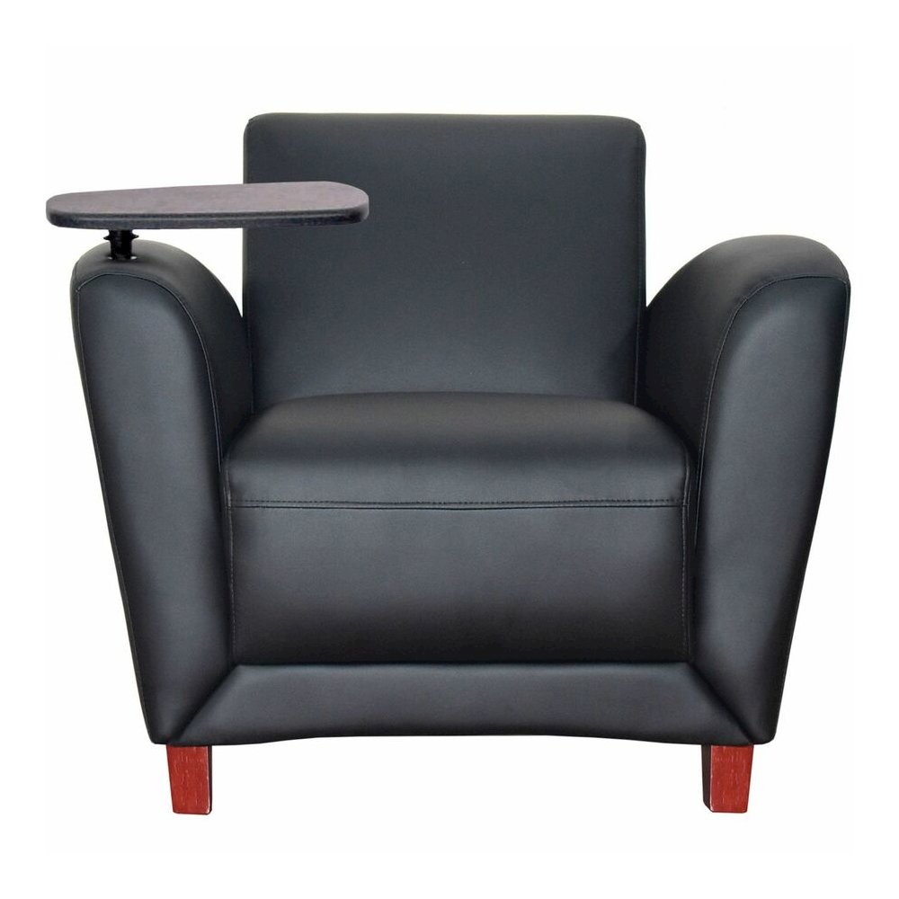 Lorell Accession Club Chair with Tablet Tray - Black Seat Color - Leather Seat Material - Four-legged Base - 1 Each. Picture 2