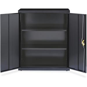 Lorell Fortress Series Storage Cabinet - 36" Width x 18" Depth x 42" Height - 3 x Shelf(ves) - Recessed Locking Handle, Hinged Door, Durable - Black - Powder Coated - Steel - Recycled. Picture 2