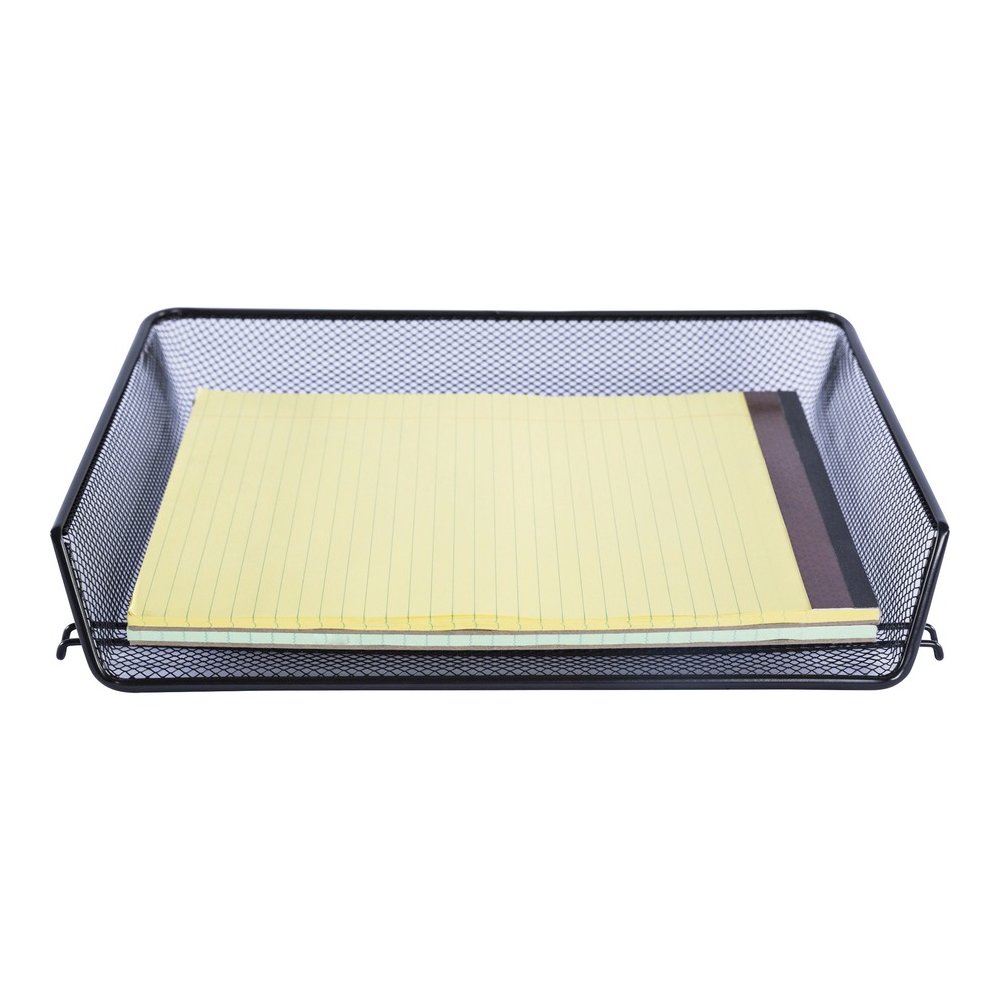 Lorell Side-loading Mesh Document Tray - 3" Height x 14.25" Width x 10.75" Depth - Stackable - Powder Coated - Black - Steel - 1 Set. Picture 3