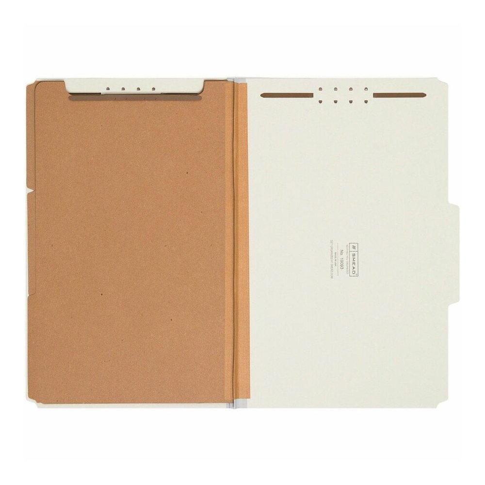 Smead 2/5 Tab Cut Legal Recycled Classification Folder - 8 1/2" x 14" - 3" Expansion - 2 x 2K Fastener - Top Tab Location - Right of Center Tab Position - 3 Divider - 25 pt. - Pressboard - Gray, Green. Picture 4