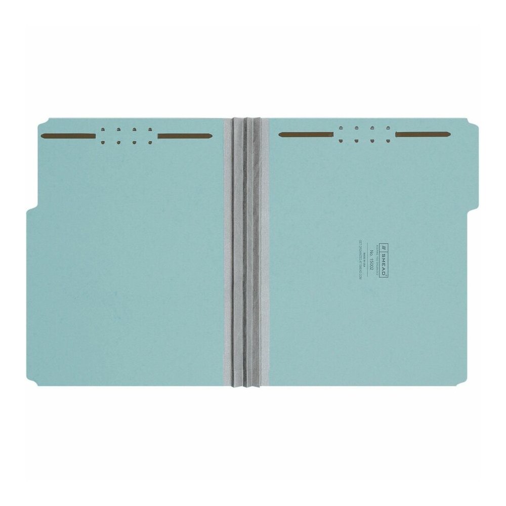 Smead 1/3 Tab Cut Letter Recycled Fastener Folder - 8 1/2" x 11" - 3" Expansion - 2 x 2K Fastener - Assorted Tab Position - 1 Plys - Pressboard - Blue - Eco-friendly, Heavy Duty, Dye-free - 100% Recyc. Picture 4