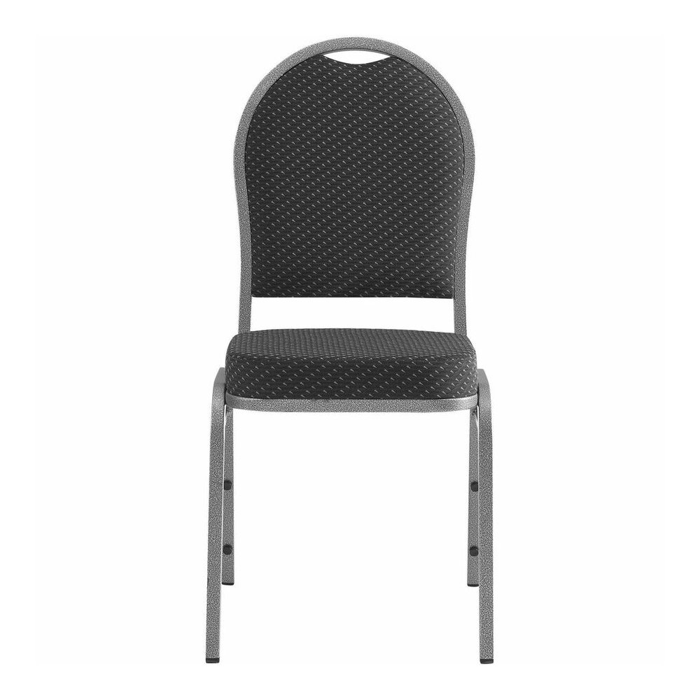 Lorell Round High-Back Upholstered Stack Chairs - Gray Seat Color - Fabric Seat Material - Gray Back Color - Fabric Back Material - Steel Frame Material - Four-legged Base - 4 / Carton. Picture 2
