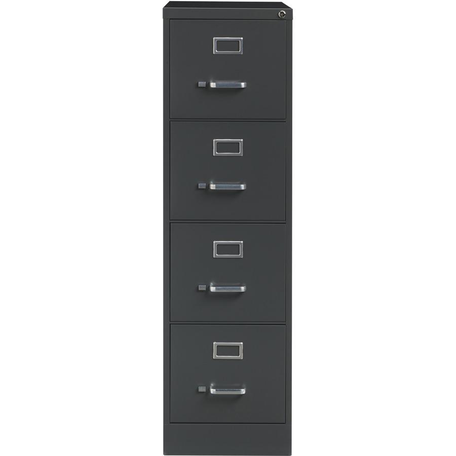Lorell Fortress Series 26-1/2" Commercial-Grade Vertical File Cabinet - 15" Width x 26.5" Depth x 52" Height - 4 x Drawer(s) for File - Letter - Vertical - Drawer Extension, Security Lock, Label Holde. Picture 3